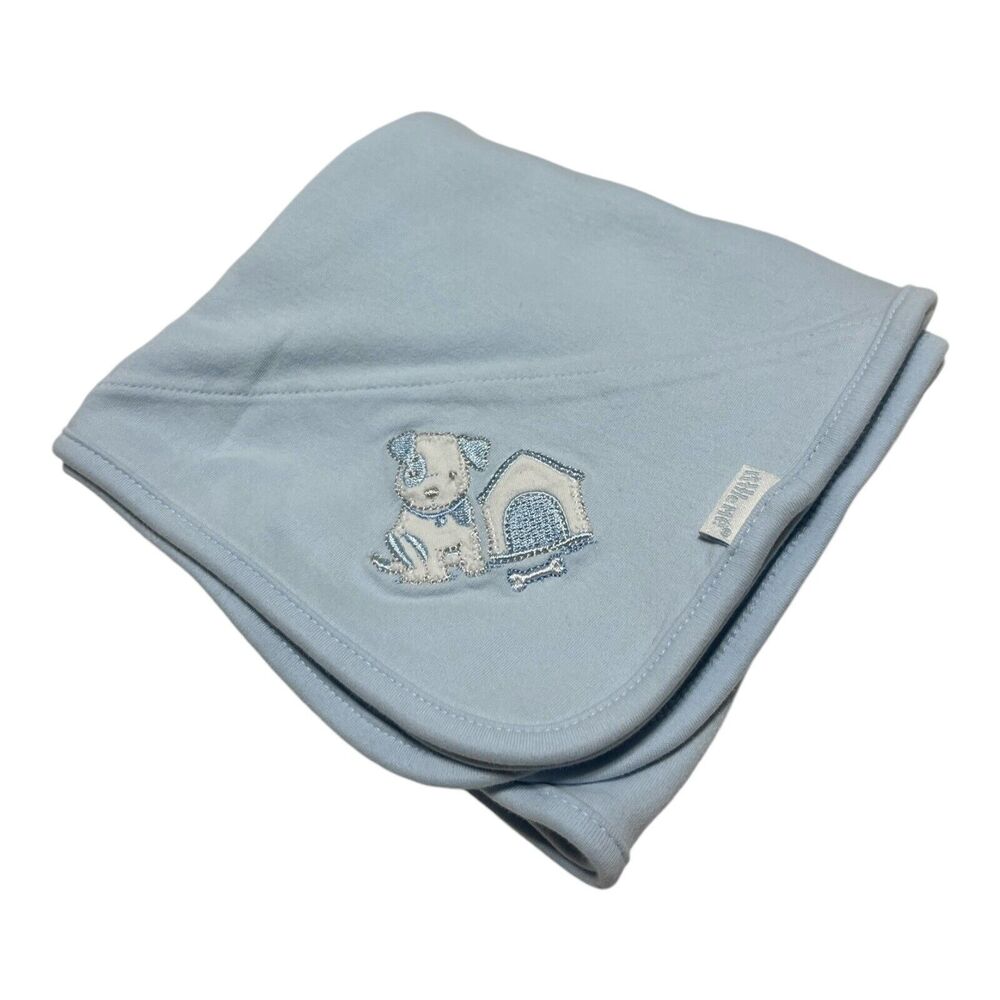 Little Me Blue Dog Baby Blanket House Bone Cotton